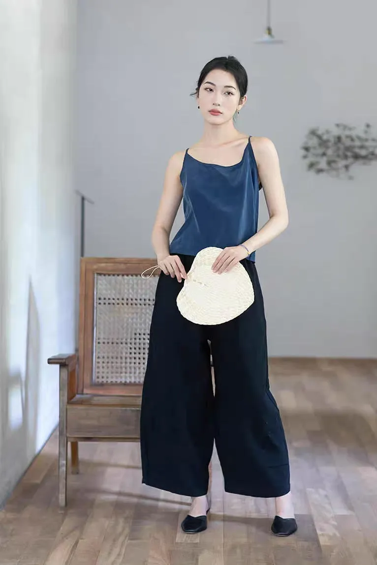 Cotton Linen Long Pants in Black