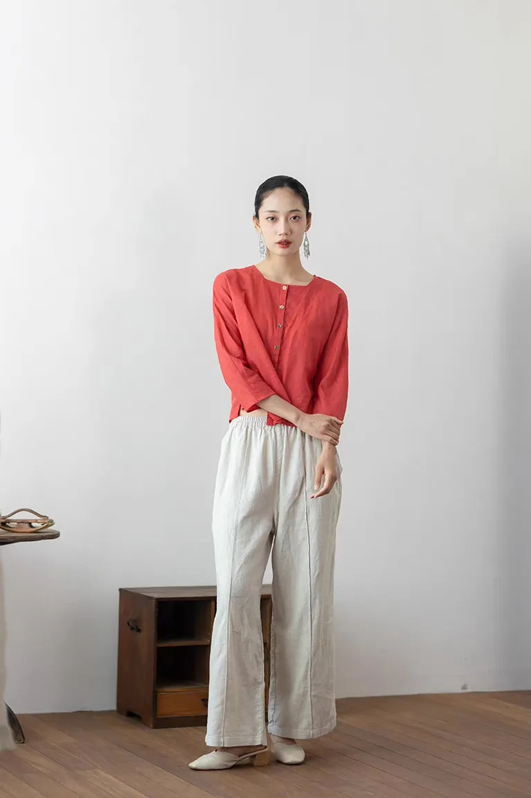 Cotton Linen Long Pants in Natural