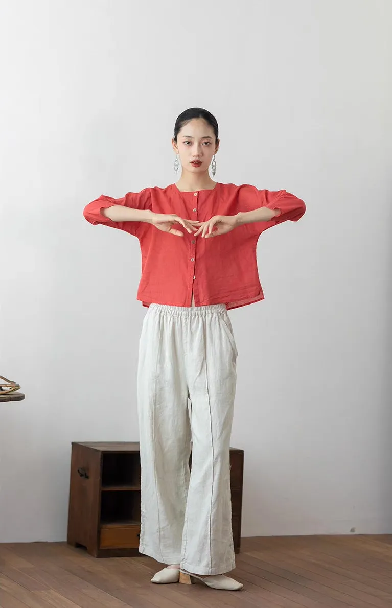 Cotton Linen Long Pants in Natural