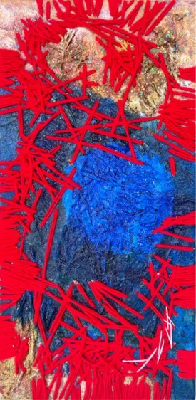 “Crimson Threads” contemporary art, abstract painting