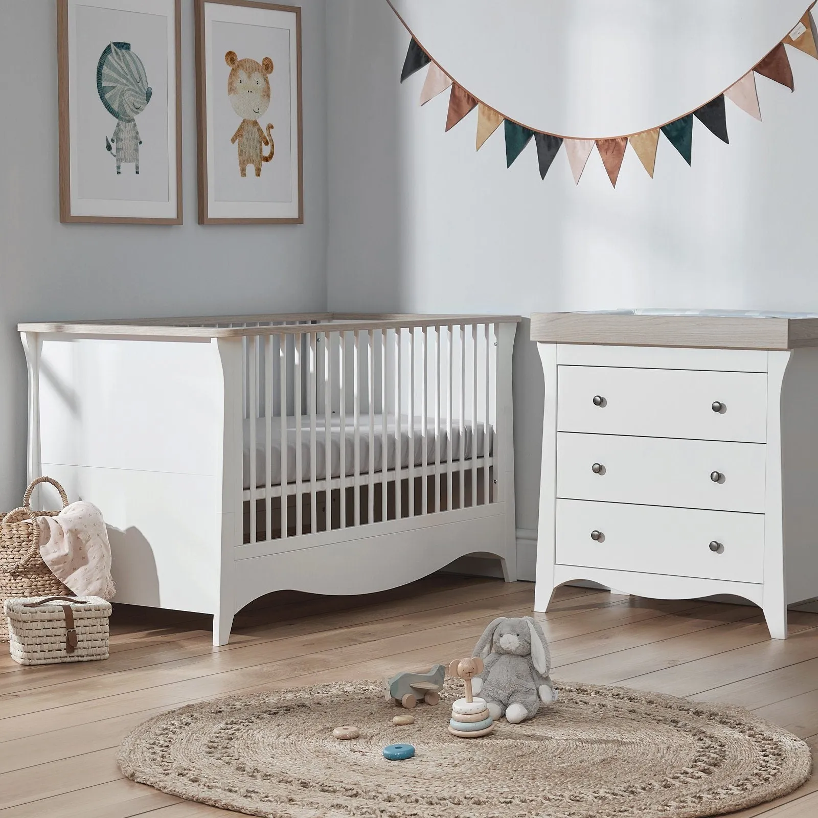 CuddleCo Clara Cot Bed - White & Ash