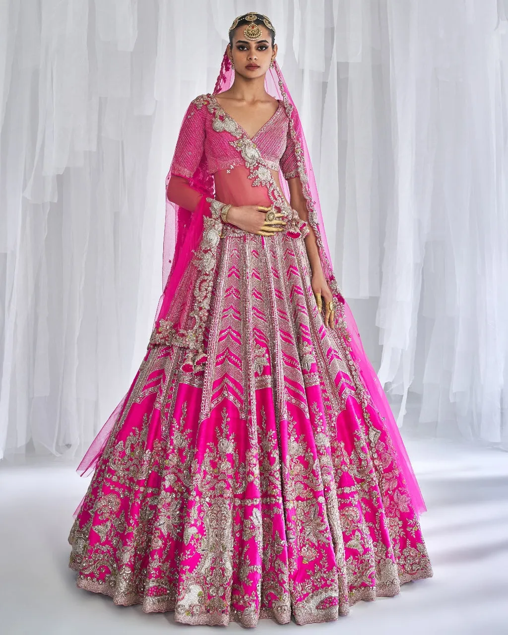 Cynthia Fuchsia Raw Silk Bridal Lehenga Set