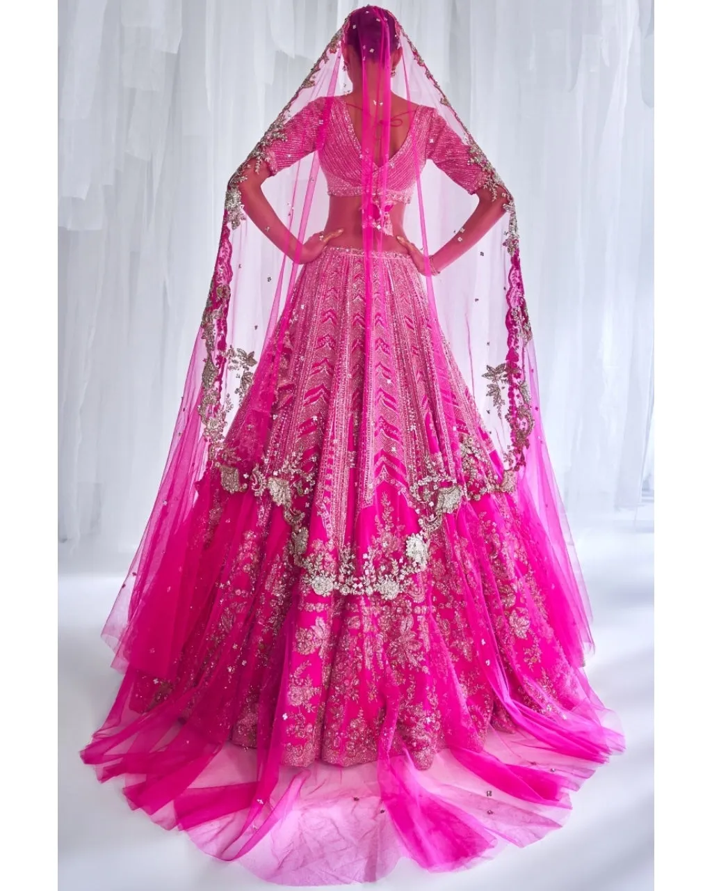 Cynthia Fuchsia Raw Silk Bridal Lehenga Set