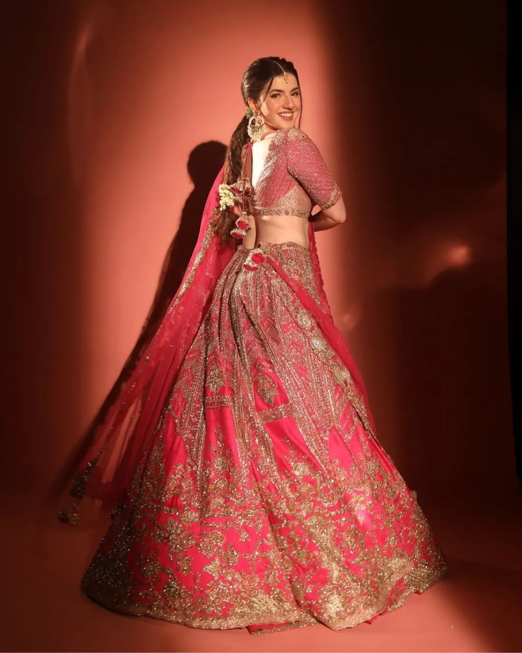 Cynthia Fuchsia Raw Silk Bridal Lehenga Set