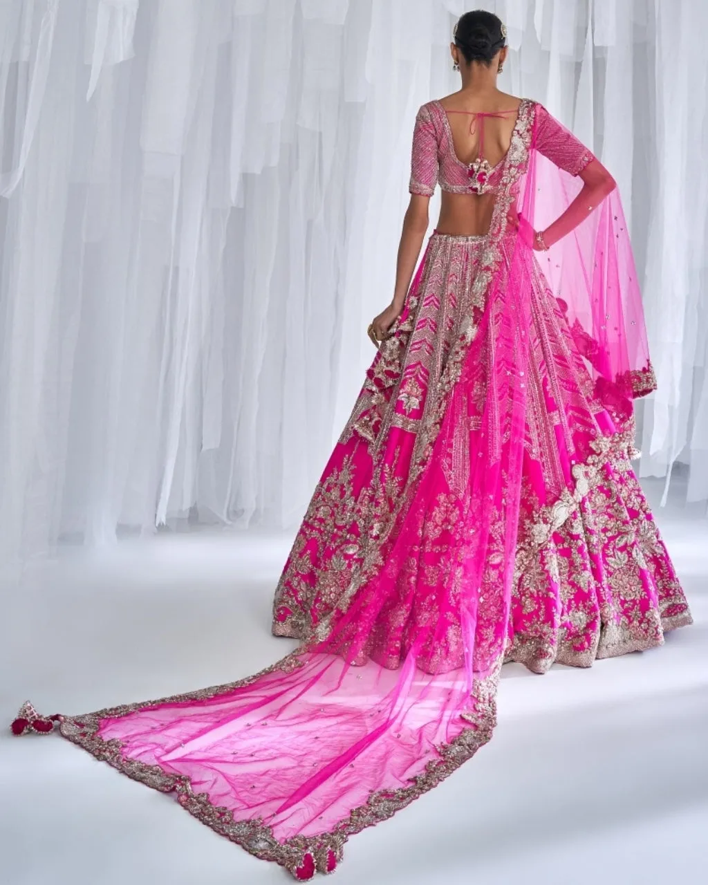 Cynthia Fuchsia Raw Silk Bridal Lehenga Set