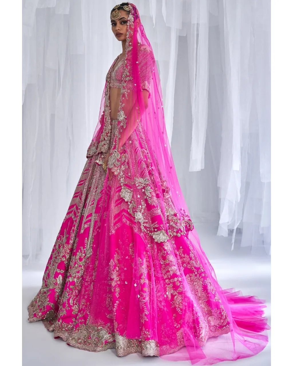 Cynthia Fuchsia Raw Silk Bridal Lehenga Set