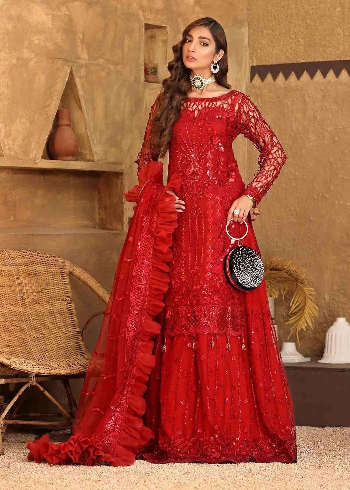 Dark Red Love Indian Traditional Sharara Suit