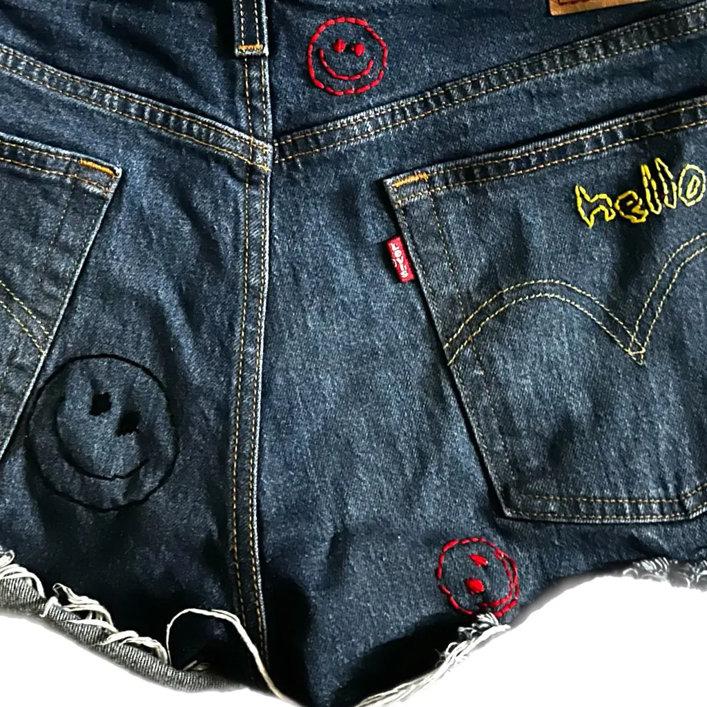 Denim Hand Embroidered Shorts