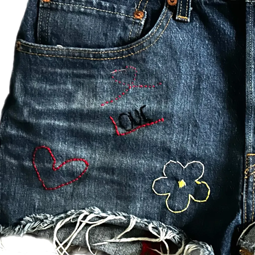 Denim Hand Embroidered Shorts