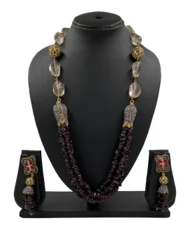 Designer Semi Precious Garnet Beaded Jewellery Necklace Set For Woman