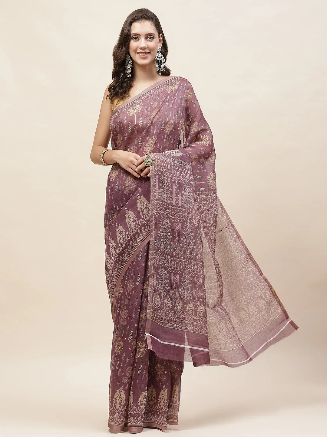 Digital Floral Printed Handloom Saree