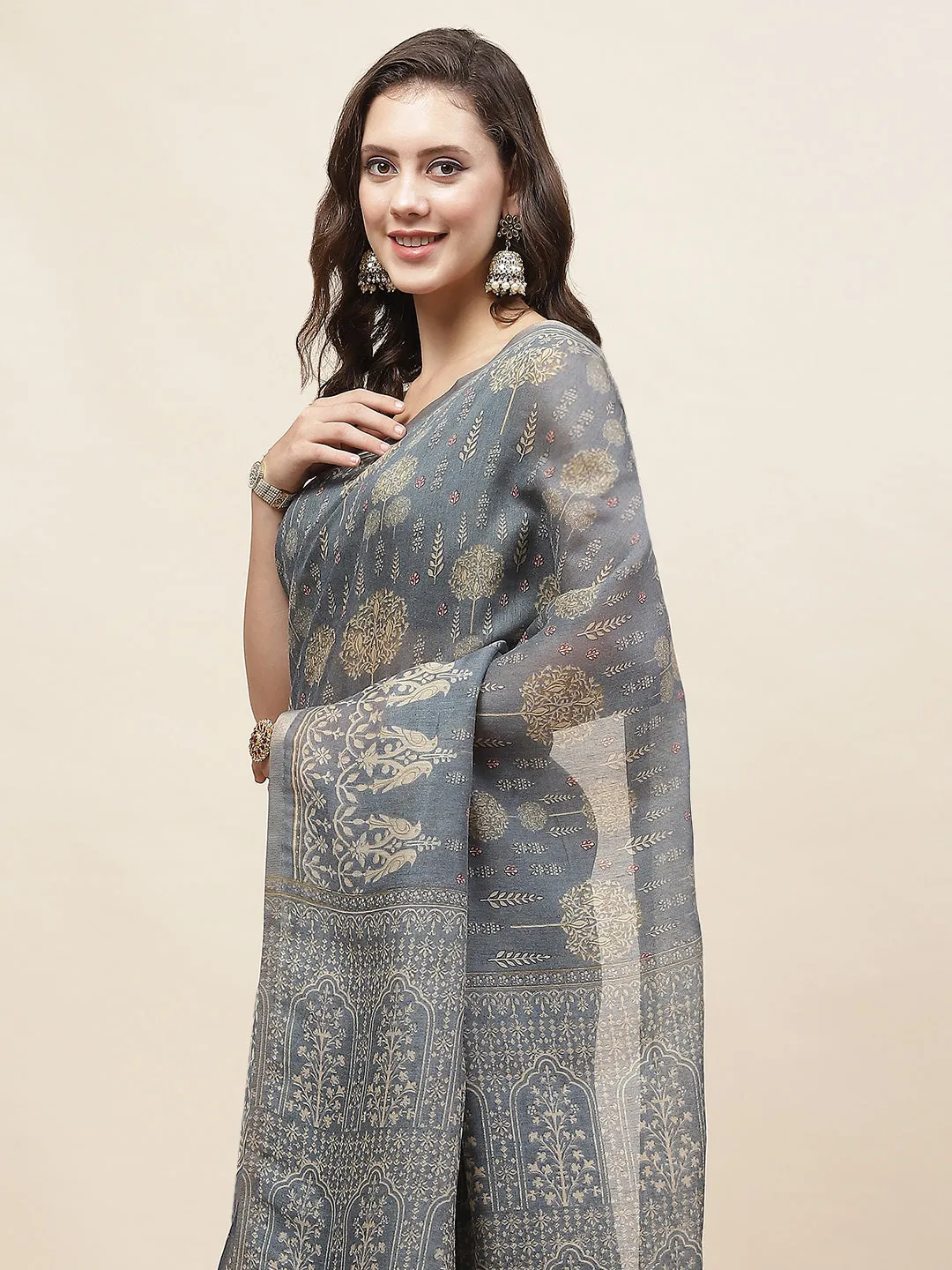 Digital Floral Printed Handloom Saree