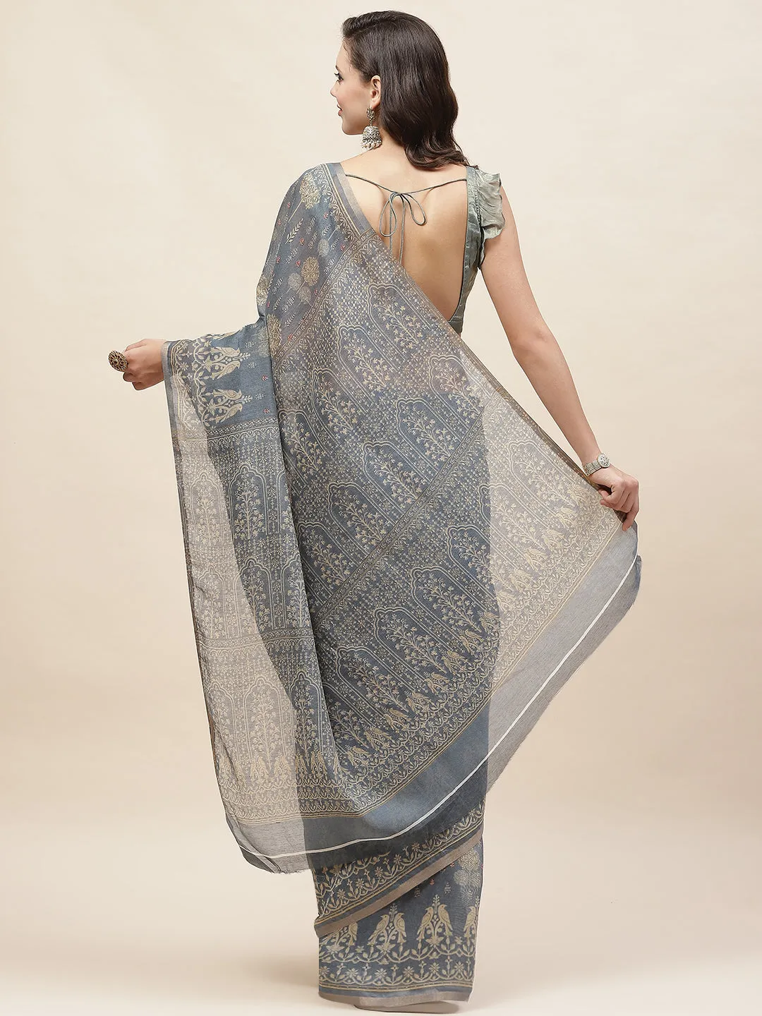 Digital Floral Printed Handloom Saree