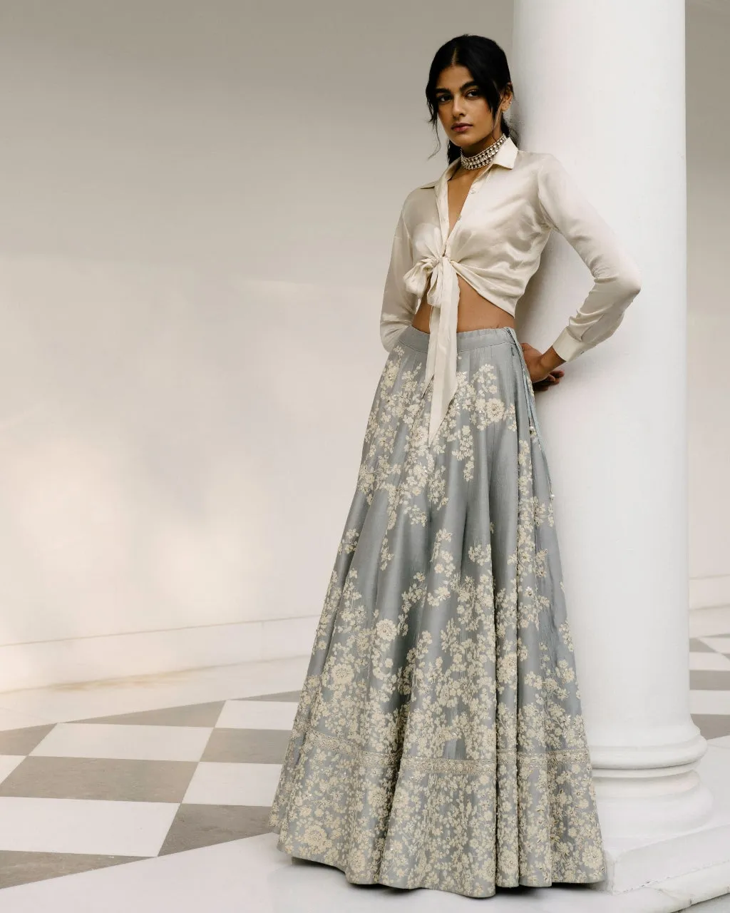 Dori Work Lehenga With Satin Shirt