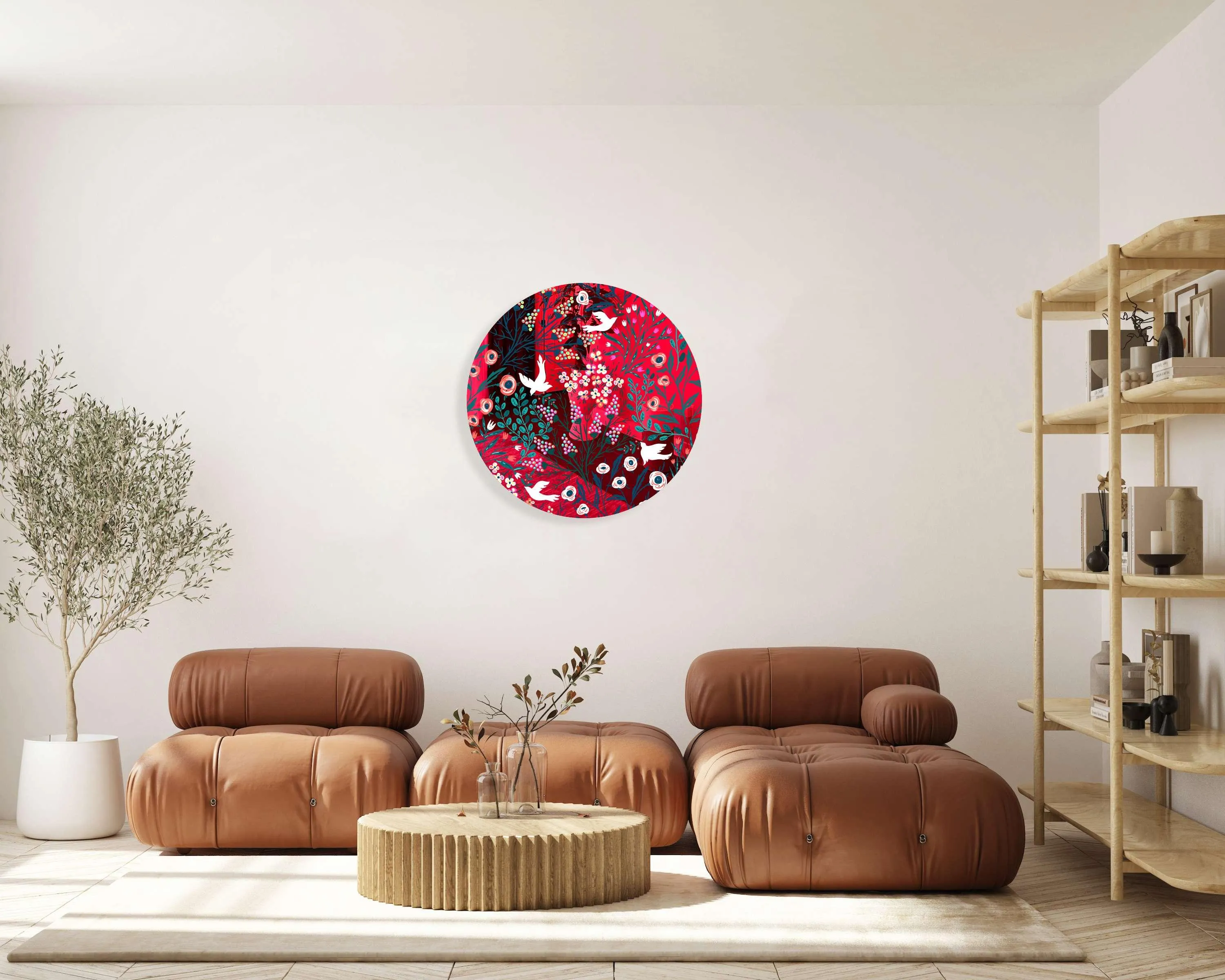 Doves and Flowers Printed Mirror Acrylic Circles