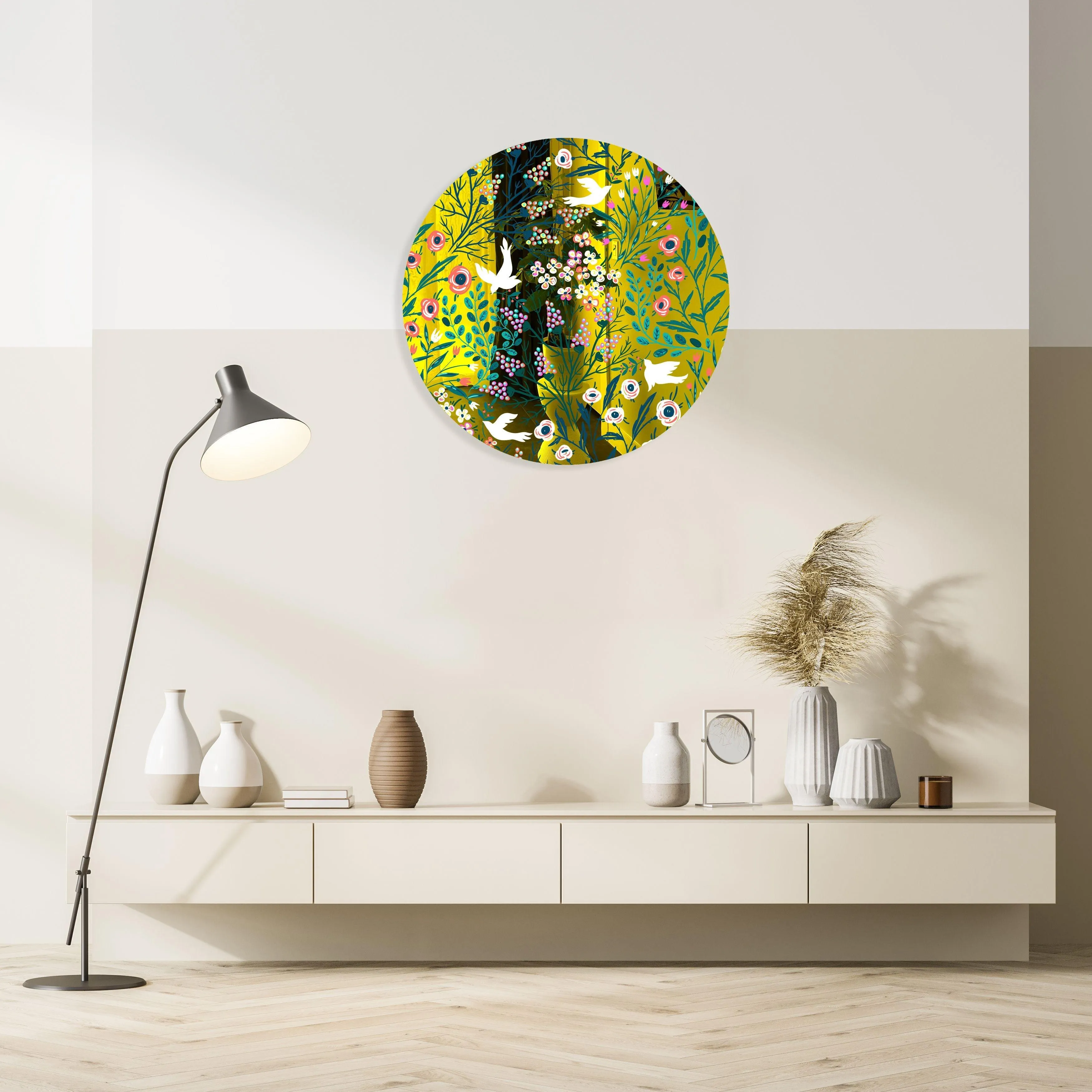 Doves and Flowers Printed Mirror Acrylic Circles