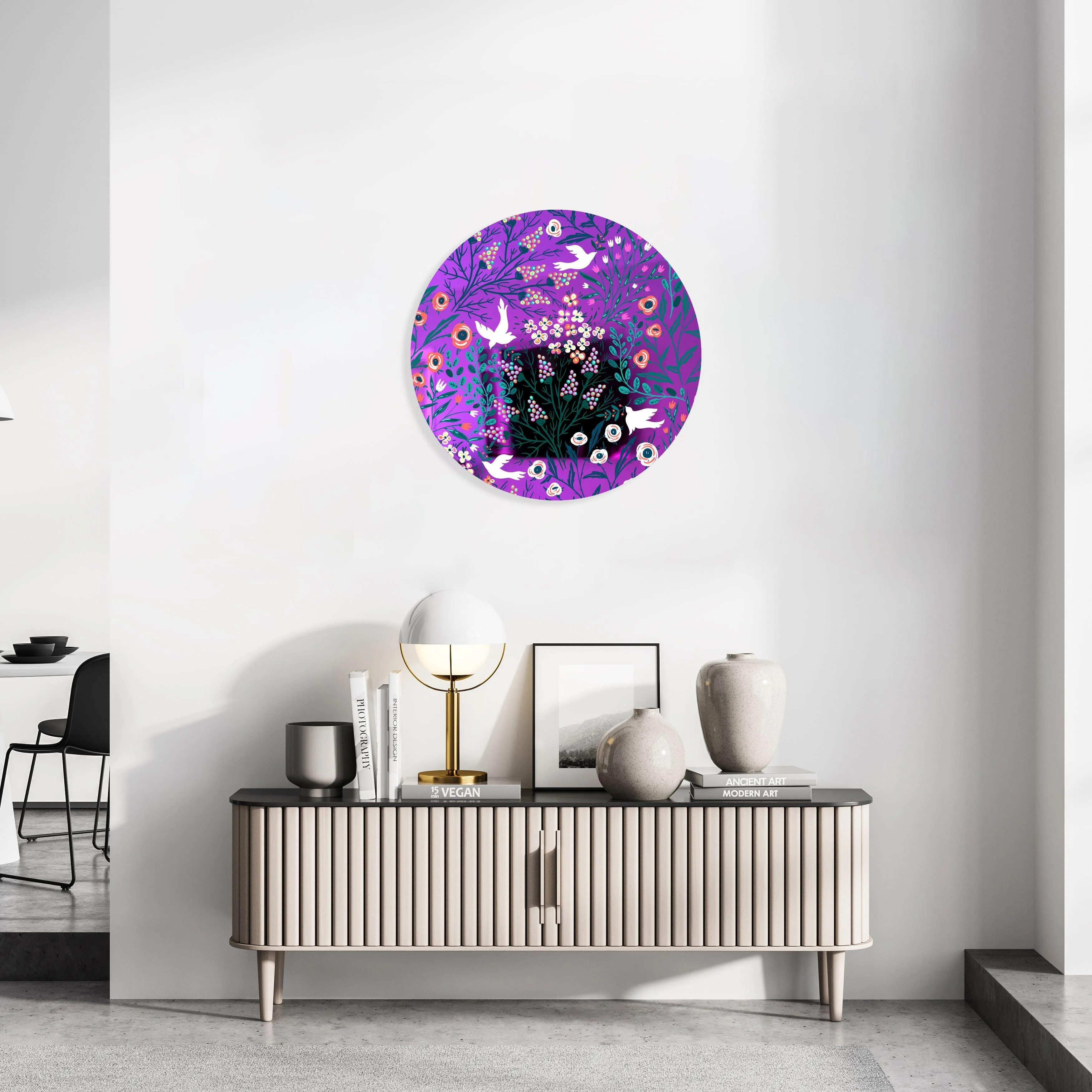 Doves and Flowers Printed Mirror Acrylic Circles