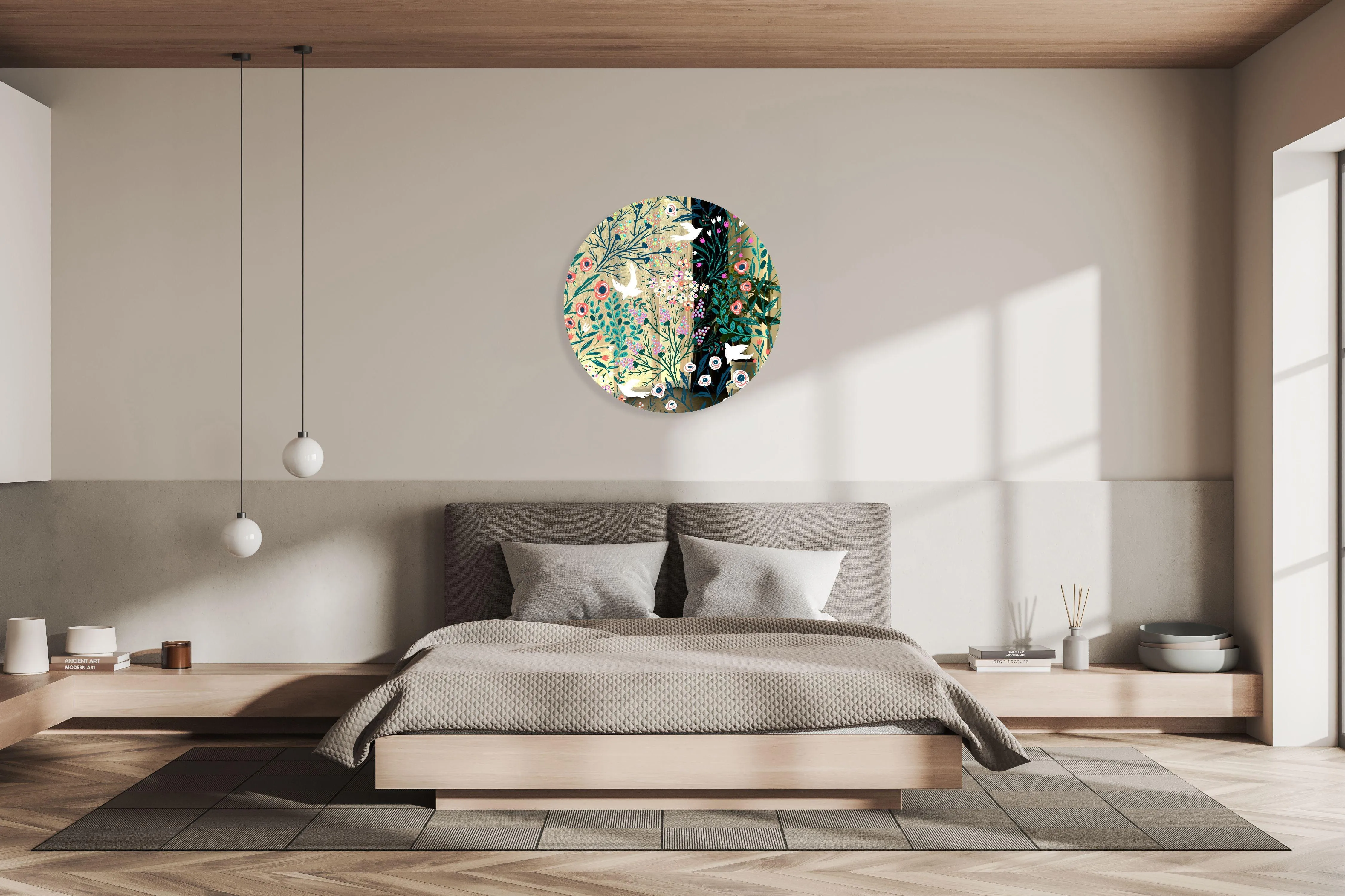 Doves and Flowers Printed Mirror Acrylic Circles