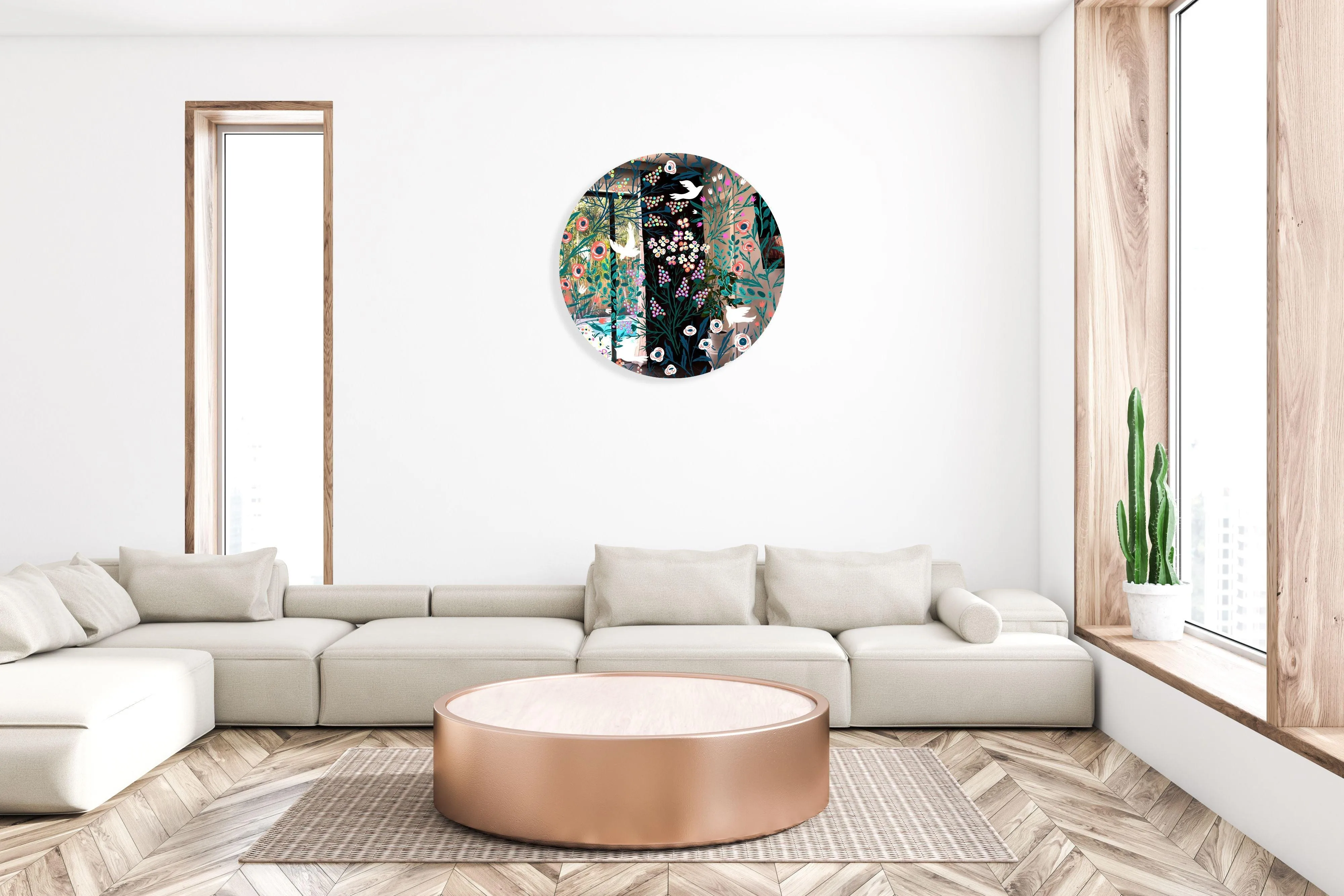 Doves and Flowers Printed Mirror Acrylic Circles