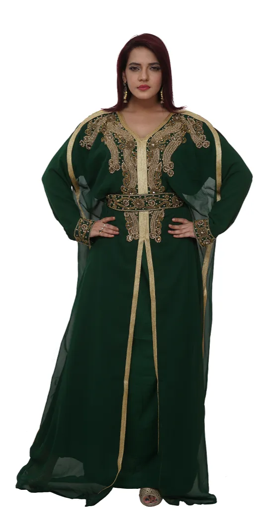 Dubai Kaftan with Golden Flower Embroidery