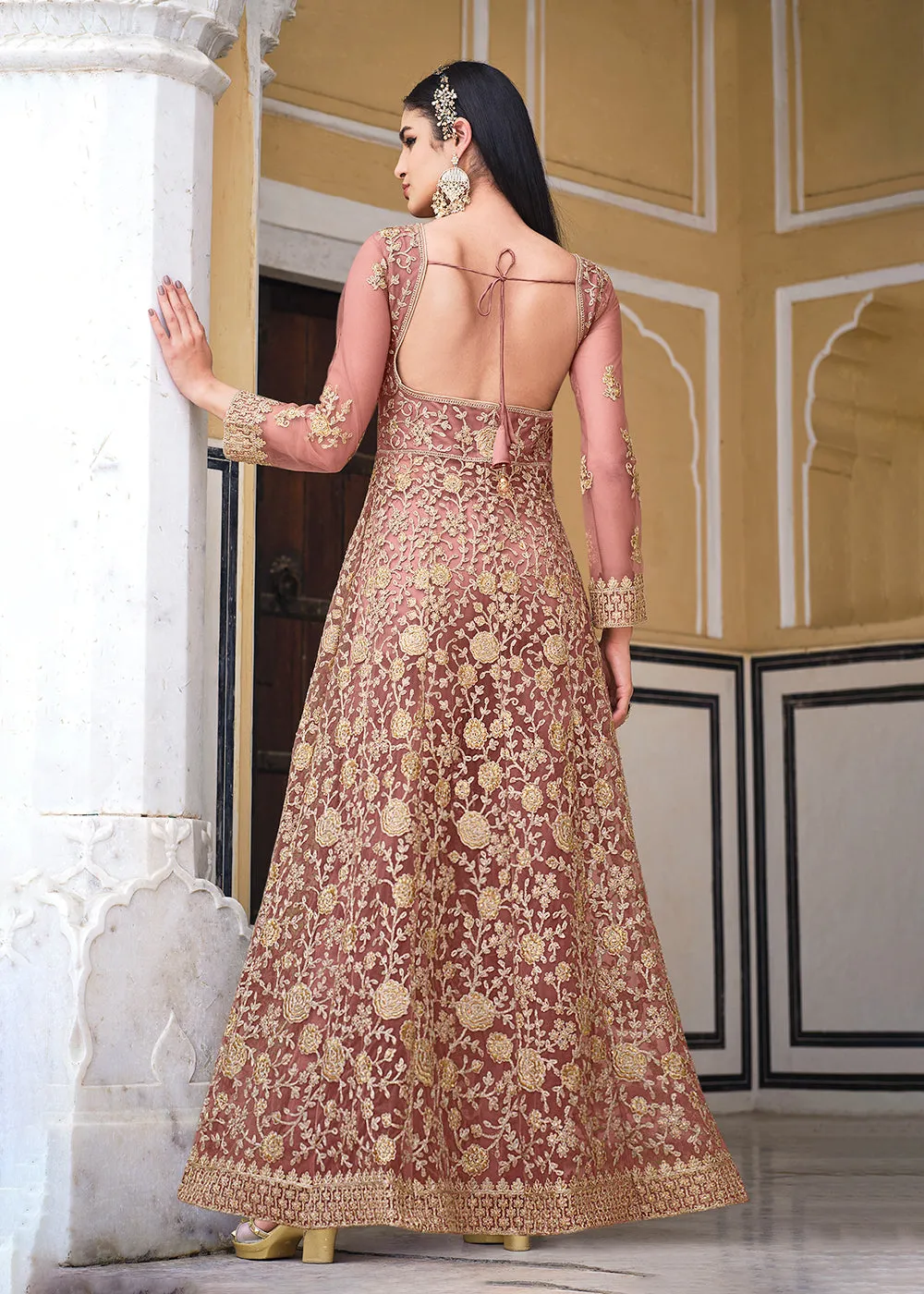 Dusty Mauve Skirt & Pant Style Designer Anarkali Suit