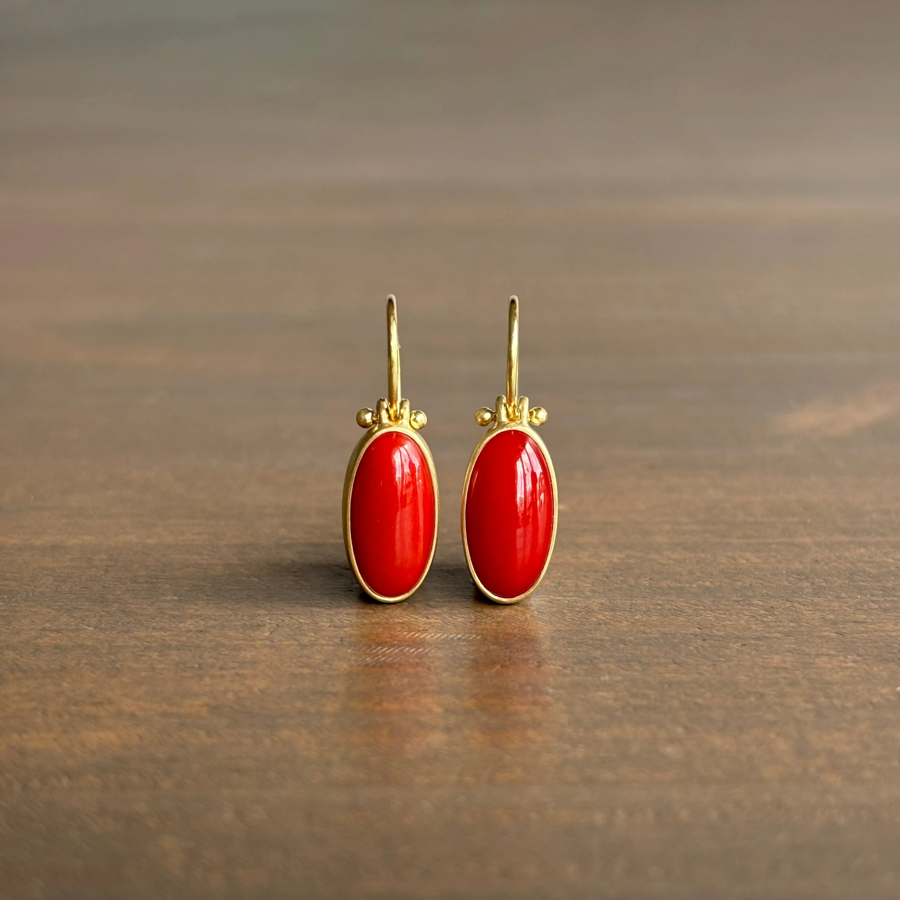 Elongated Oval Coral Earrings