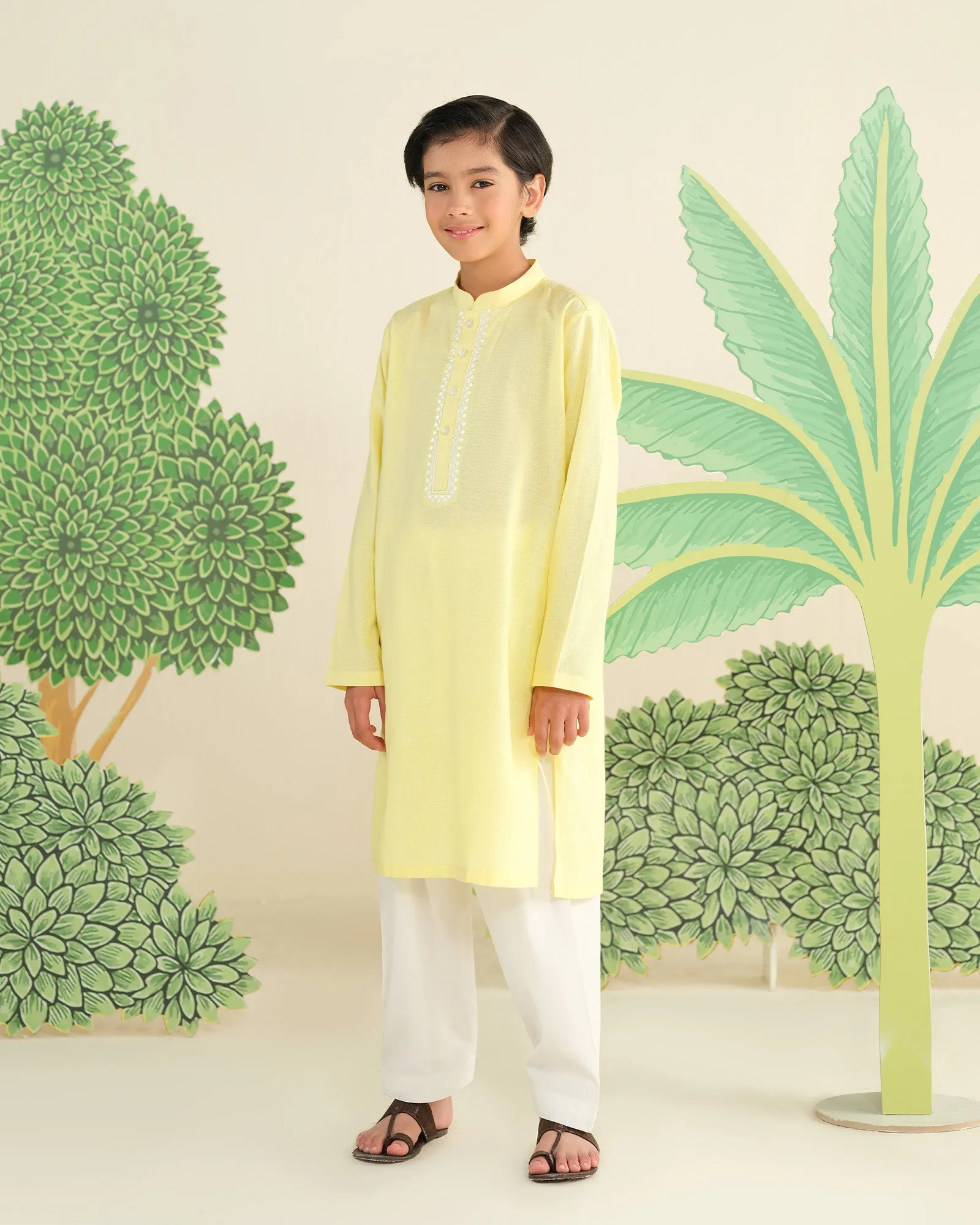 Embroidered Lemon Kurta