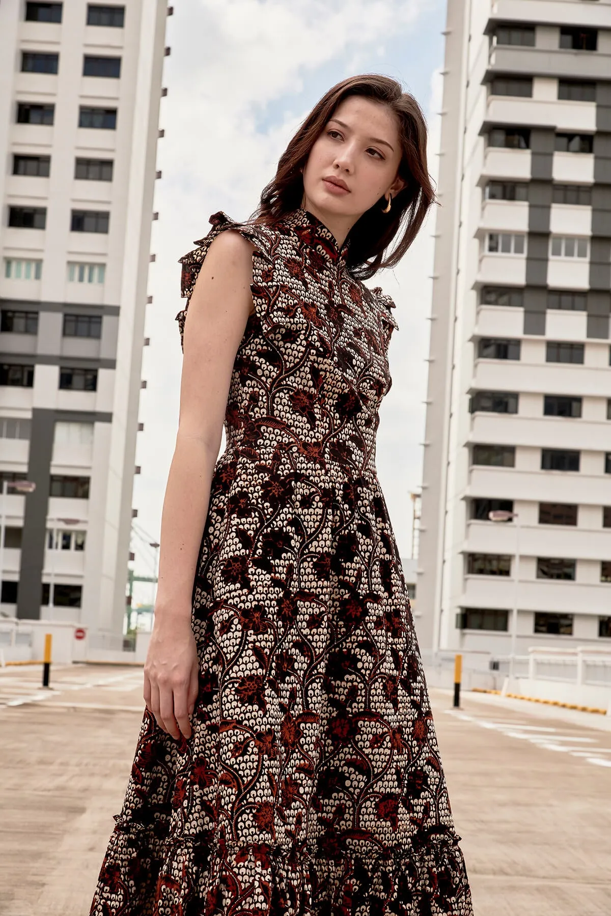 FLORENCE PLEATED FRILLS CHEONGSAM DRESS