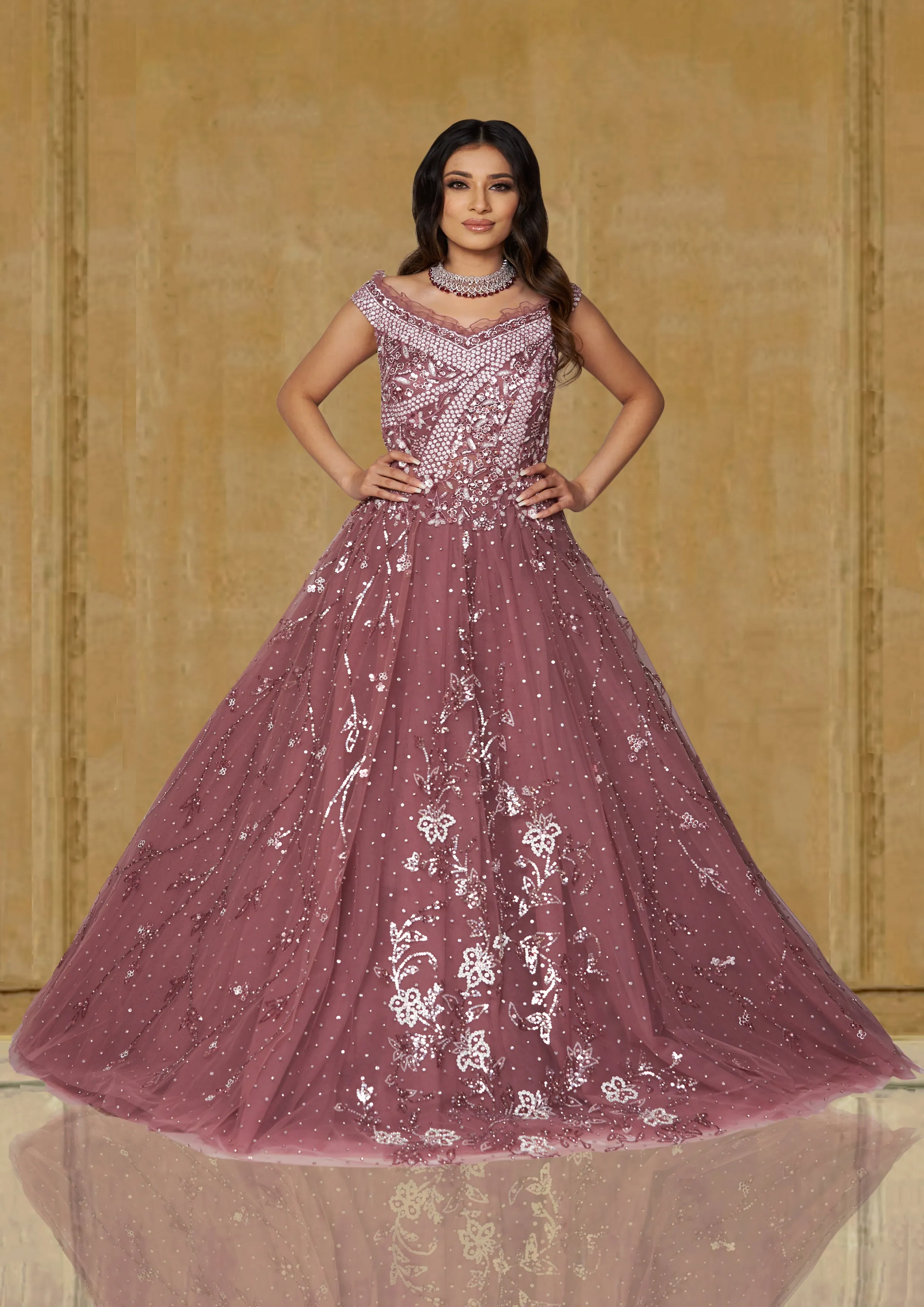 Garnet Pink Gown For Indian Wedding Reception Party