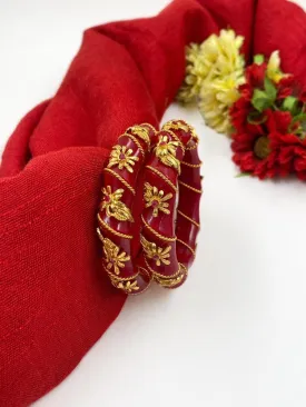 Gehna Shops Traditional Gold Plated Red Bangles For Women