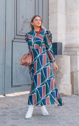 Geometric Printed Long Dress With Back Detailing