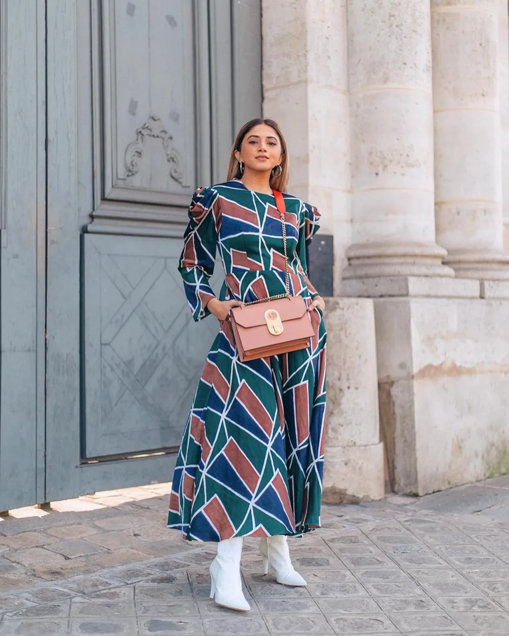 Geometric Printed Long Dress With Back Detailing