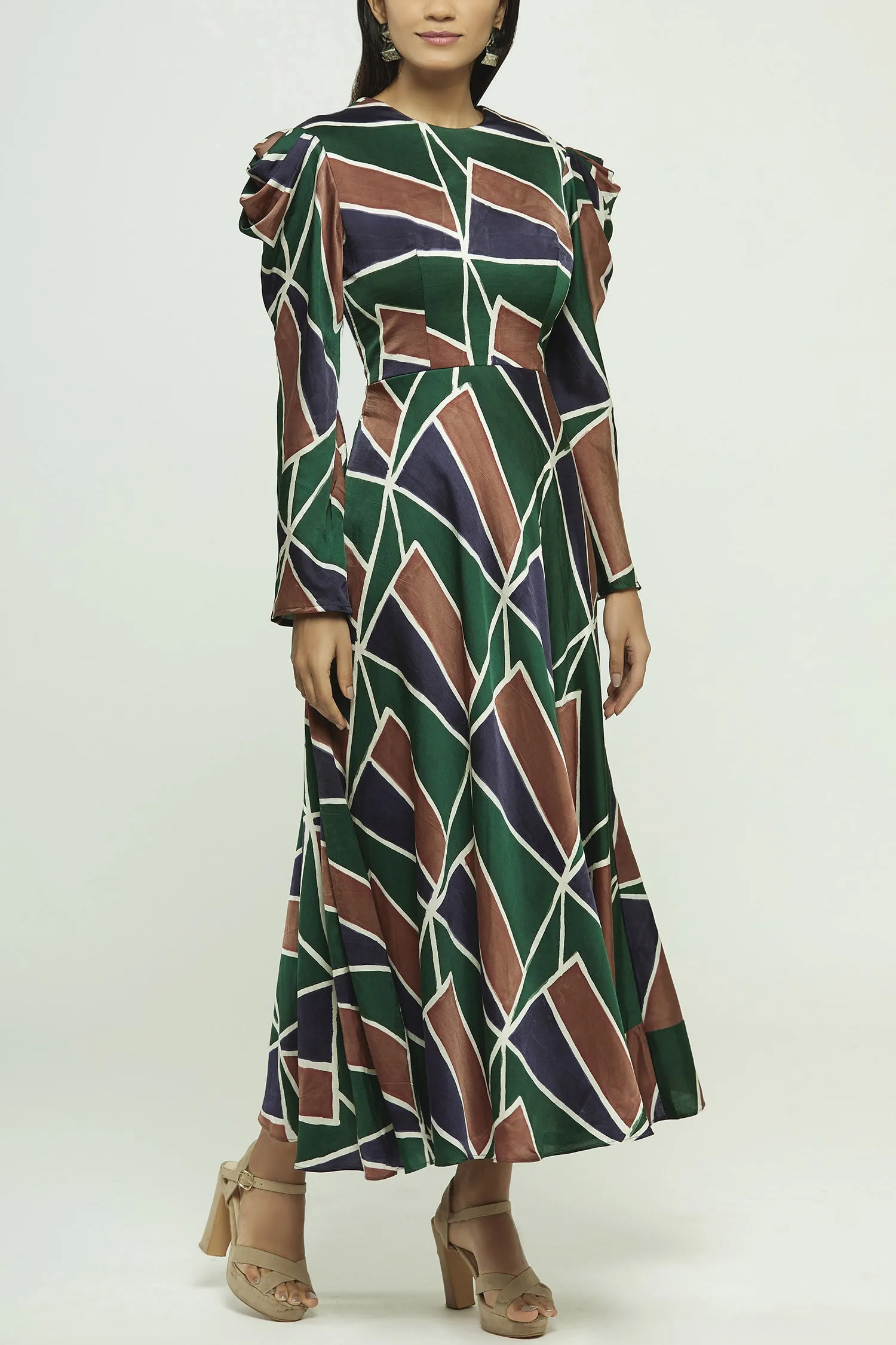 Geometric Printed Long Dress With Back Detailing