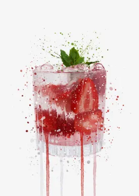 Gin and Tonic 'Strawberry & Mint' Wall Art Print