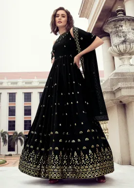 Glam Black Georgette Thread & Sequins Wedding Party Gown