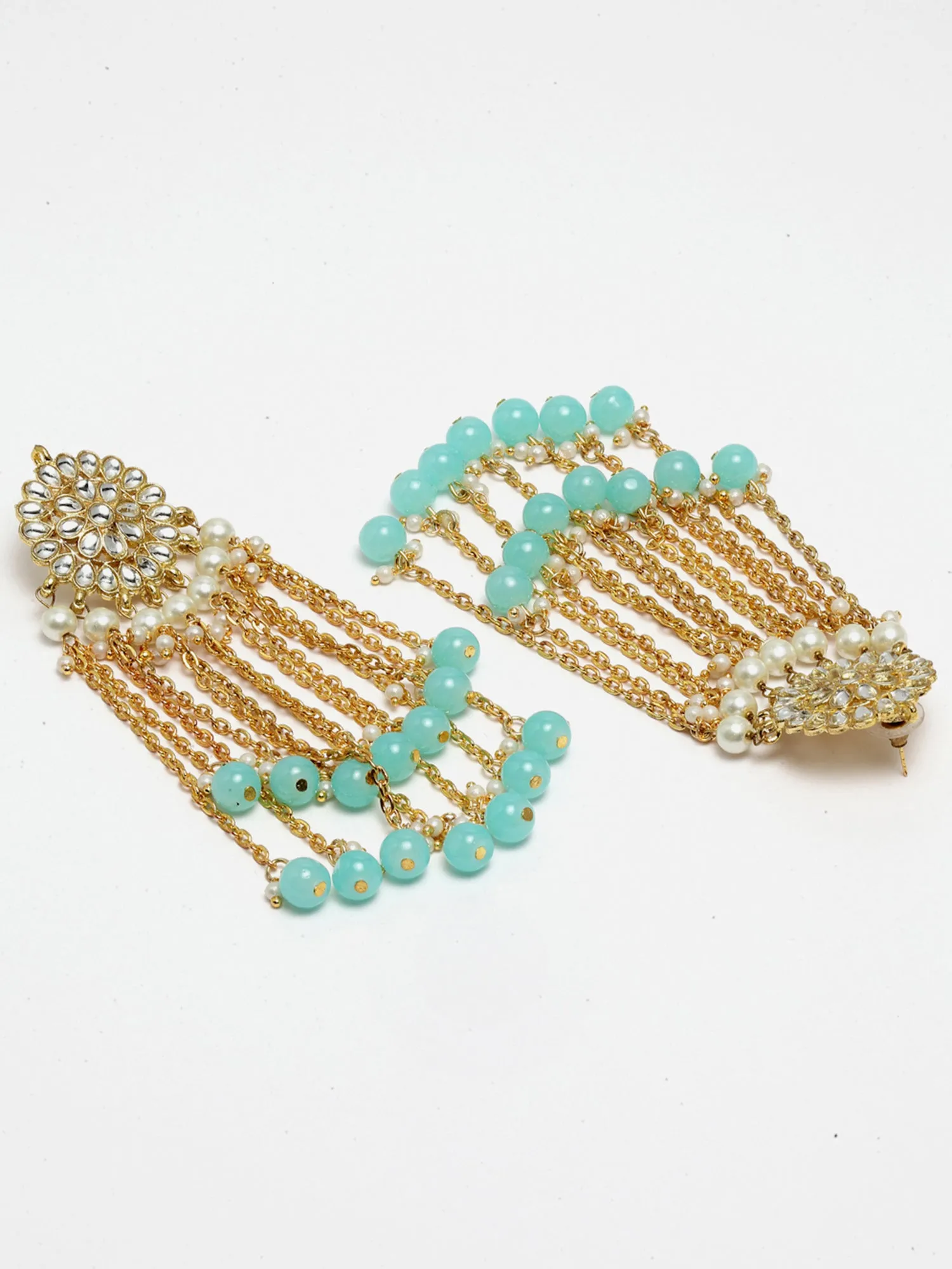 Gold Plated Light Blue Kundan Tassel Earrings