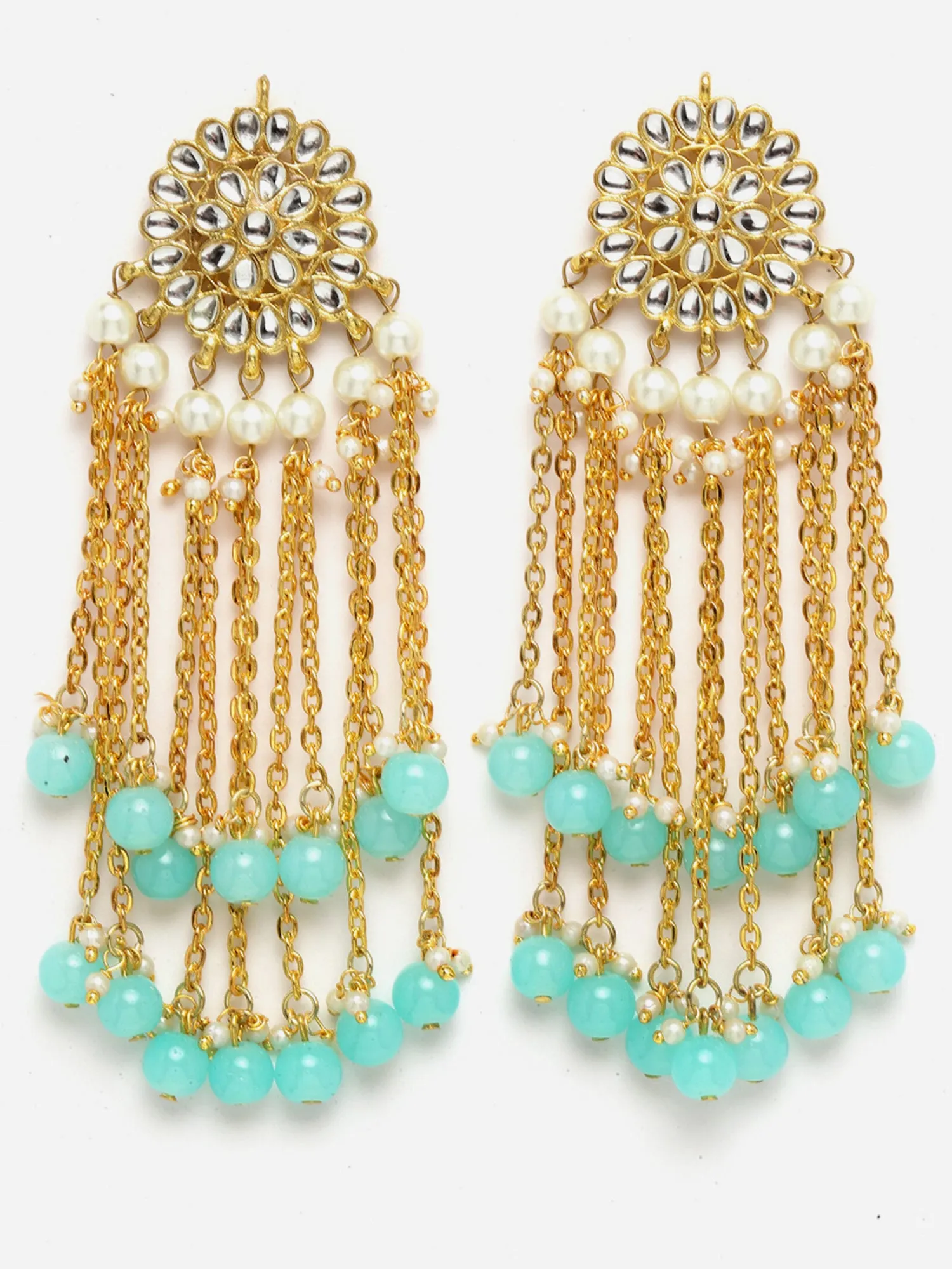 Gold Plated Light Blue Kundan Tassel Earrings