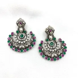 Graceful Handcrafted Peacock Oxidized Silver Earring in Chaandbali style