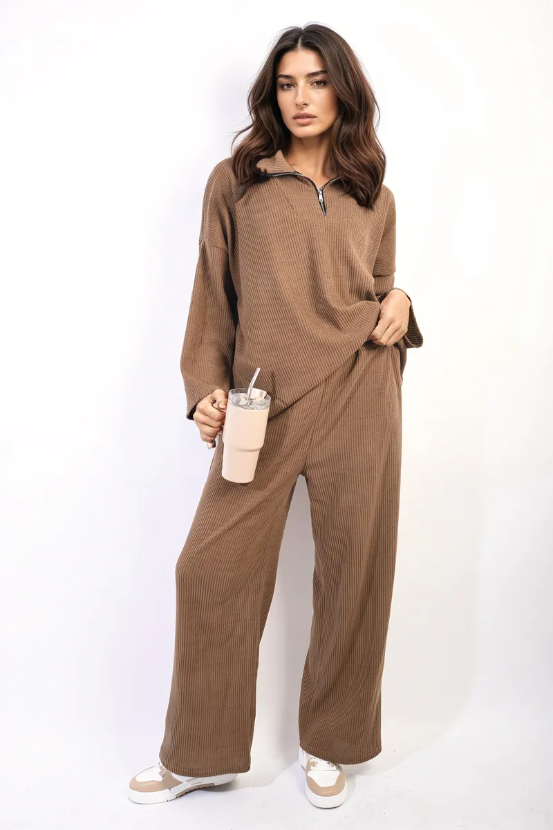 Half Zipper Long Sleeve Top and Trouser Co-ord Set