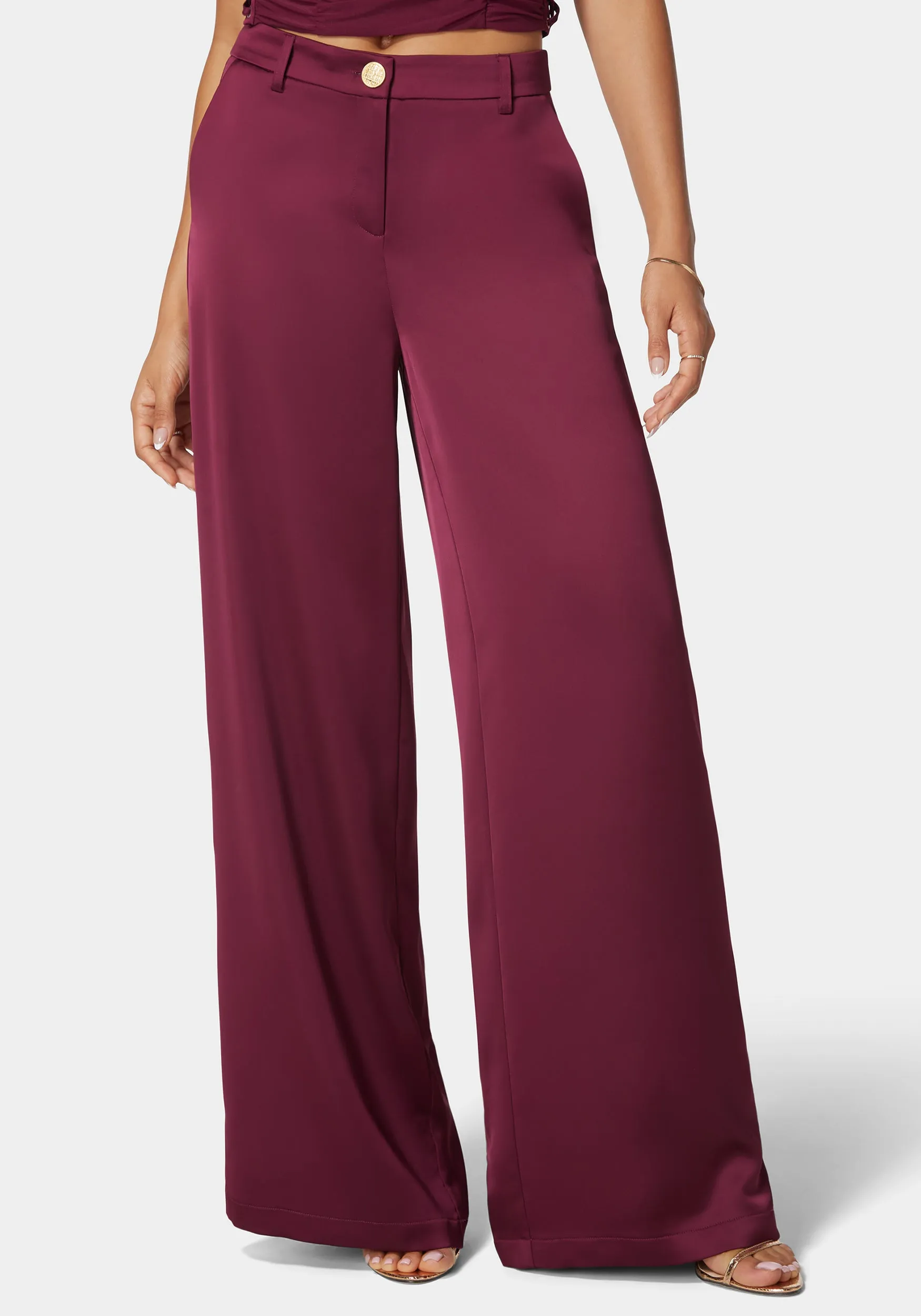 High Waist Ultra Wide Leg Satin Pant