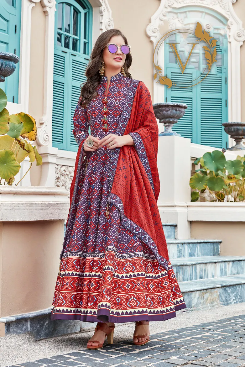 Indigo Designer Gown With Digital Patola Print