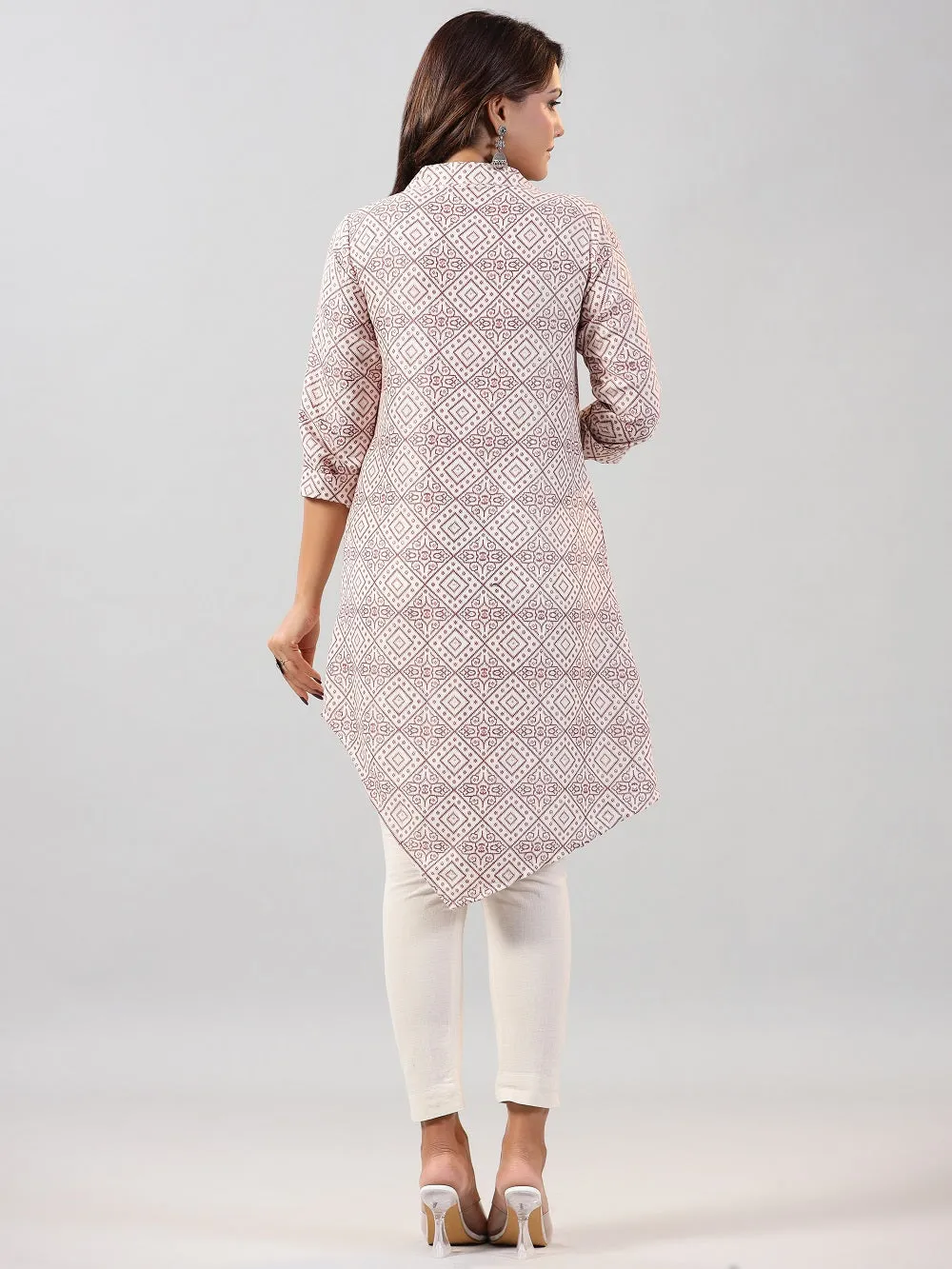 Juniper Off-White Geometric Printed Asymmetric Kurta.