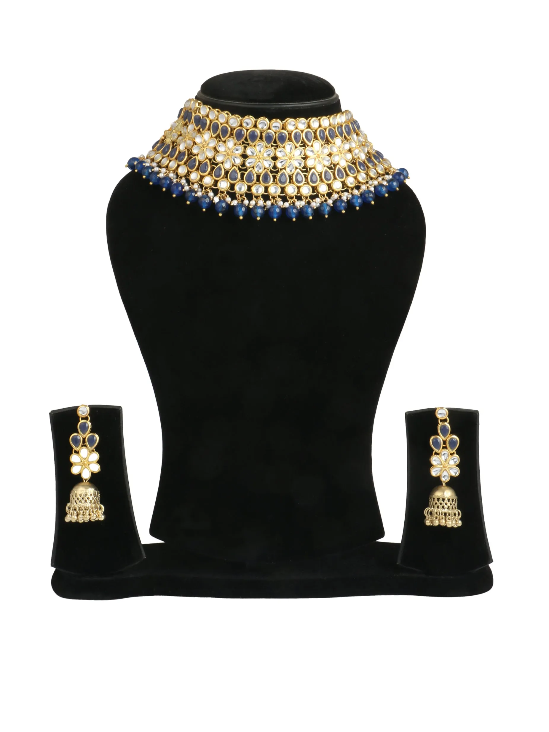 Karatcart 22K GoldPlated Traditional Kundan Blue Choker Jewellery Set