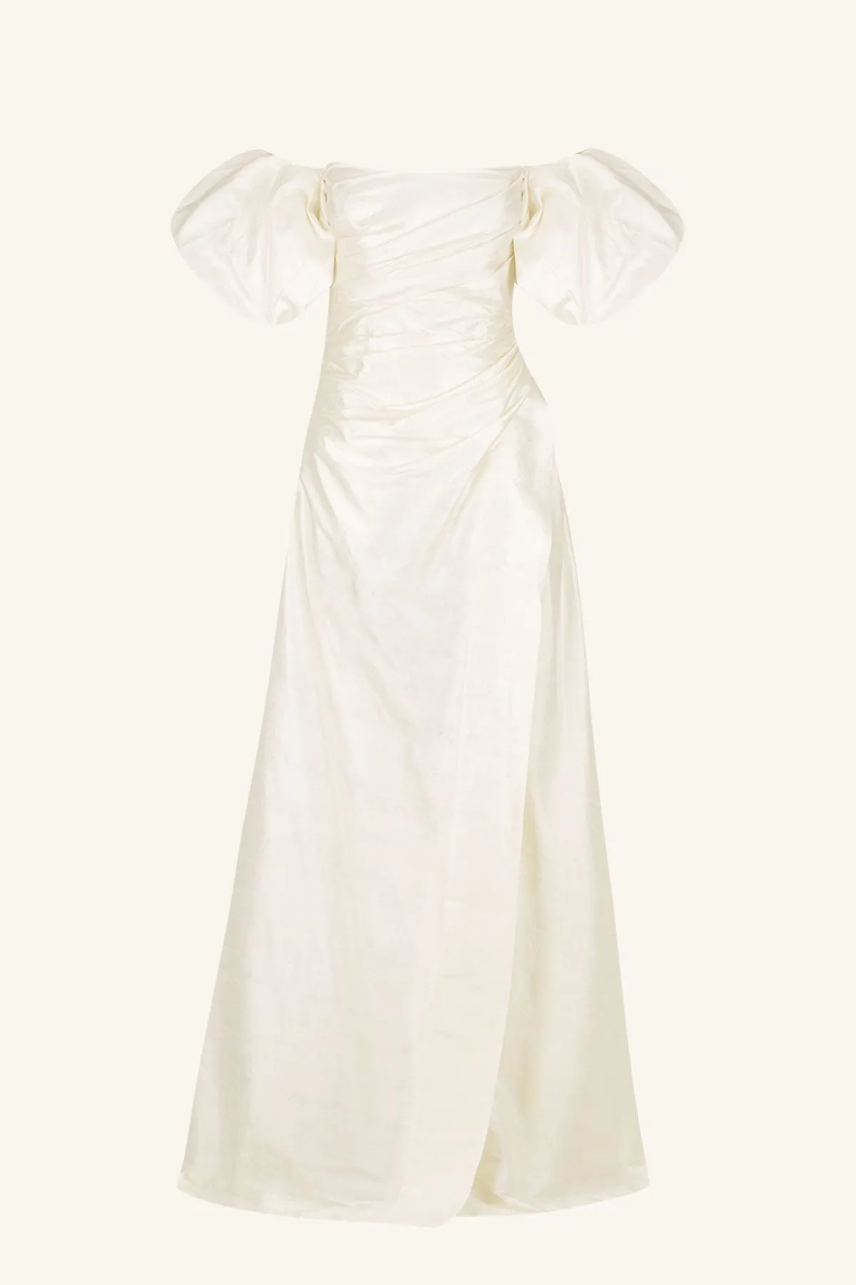 LA LUNE LUCERO SILK DRAPED CORSET SPLIT MAXI DRESS - IVORY