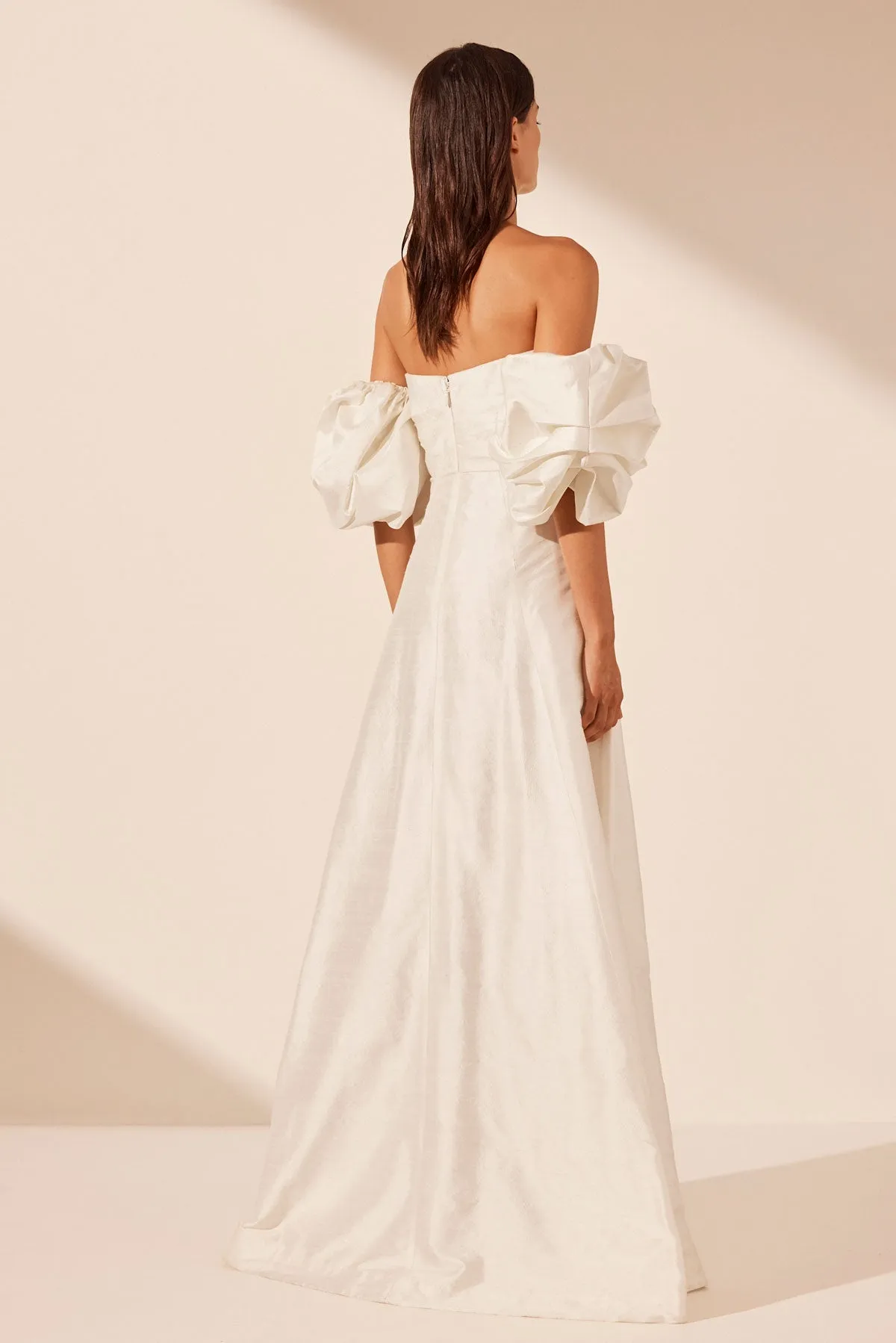 LA LUNE LUCERO SILK DRAPED CORSET SPLIT MAXI DRESS - IVORY