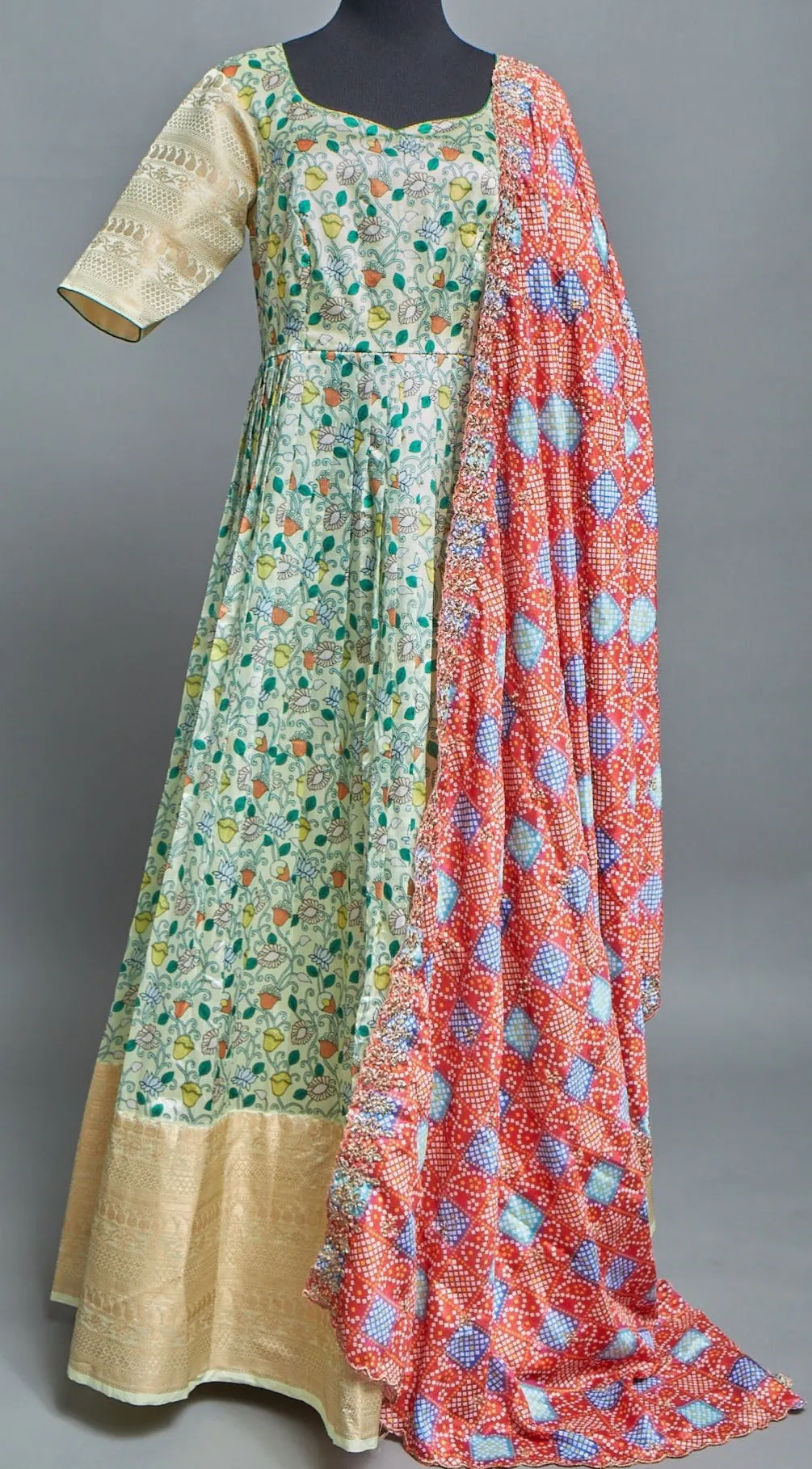 Lemon Green kalamkari Pure cotton Traditional Gown