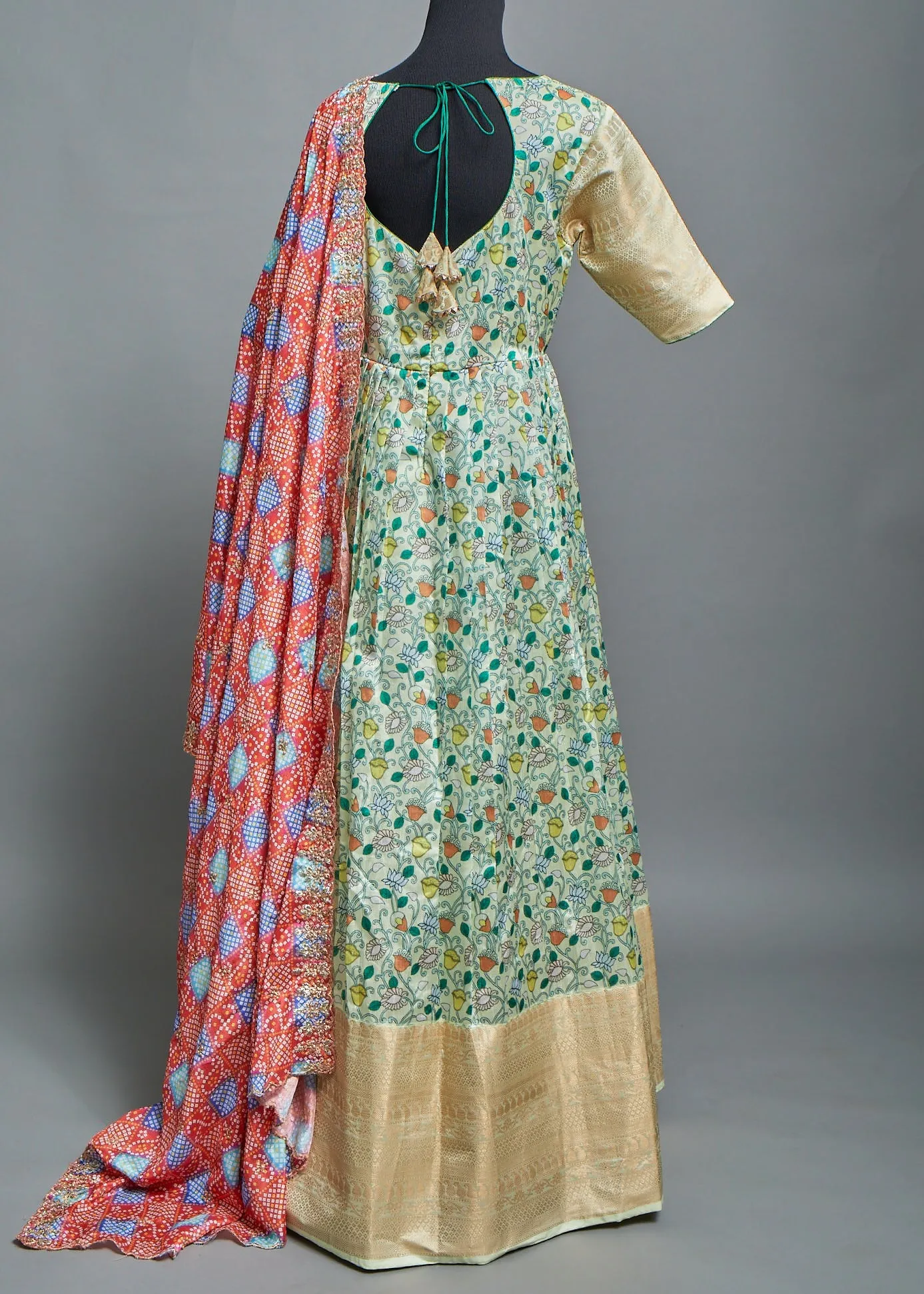 Lemon Green kalamkari Pure cotton Traditional Gown