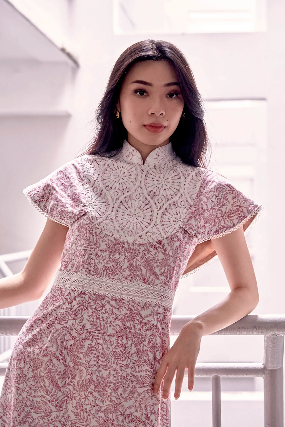 LEXI LACE OVERLAY CAPE CHEONGSAM DRESS