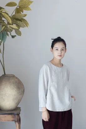 Linen Cheongsam Top in Natural