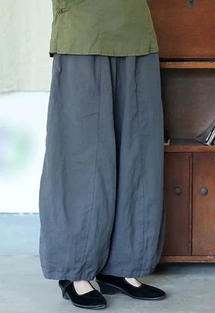 Linen Lantern Pants in Grey